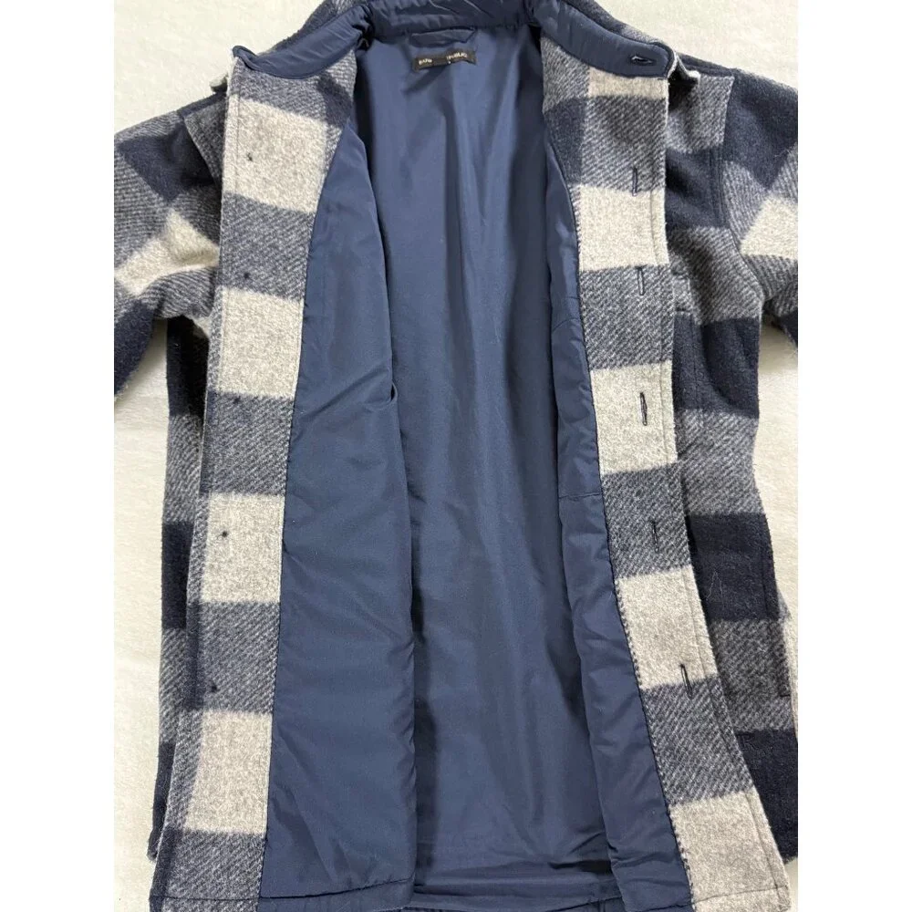 Banana Republic Men’s S Buffalo Plaid Shirt Jacket Shacket Navy Gray Warm Lined‎
